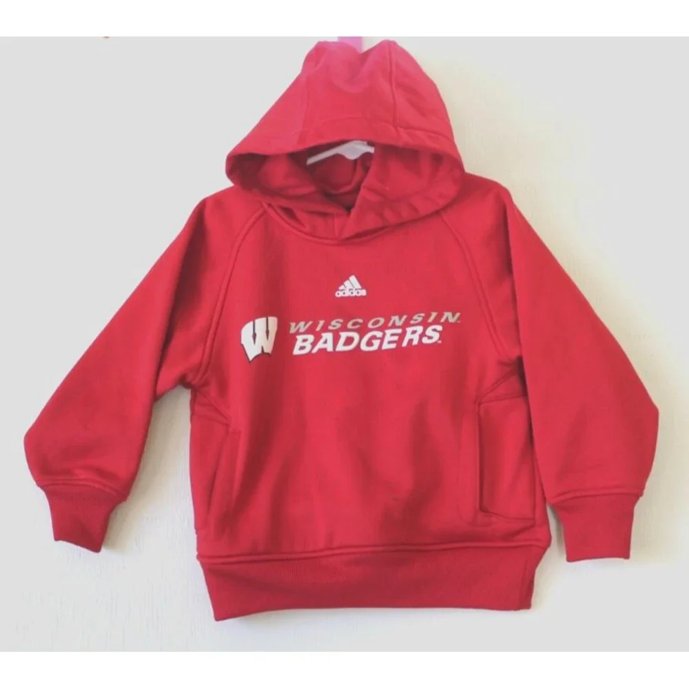 Adidas Wisconsin Badgers Hoodie Boys Medium 5/6 Red White Pullover